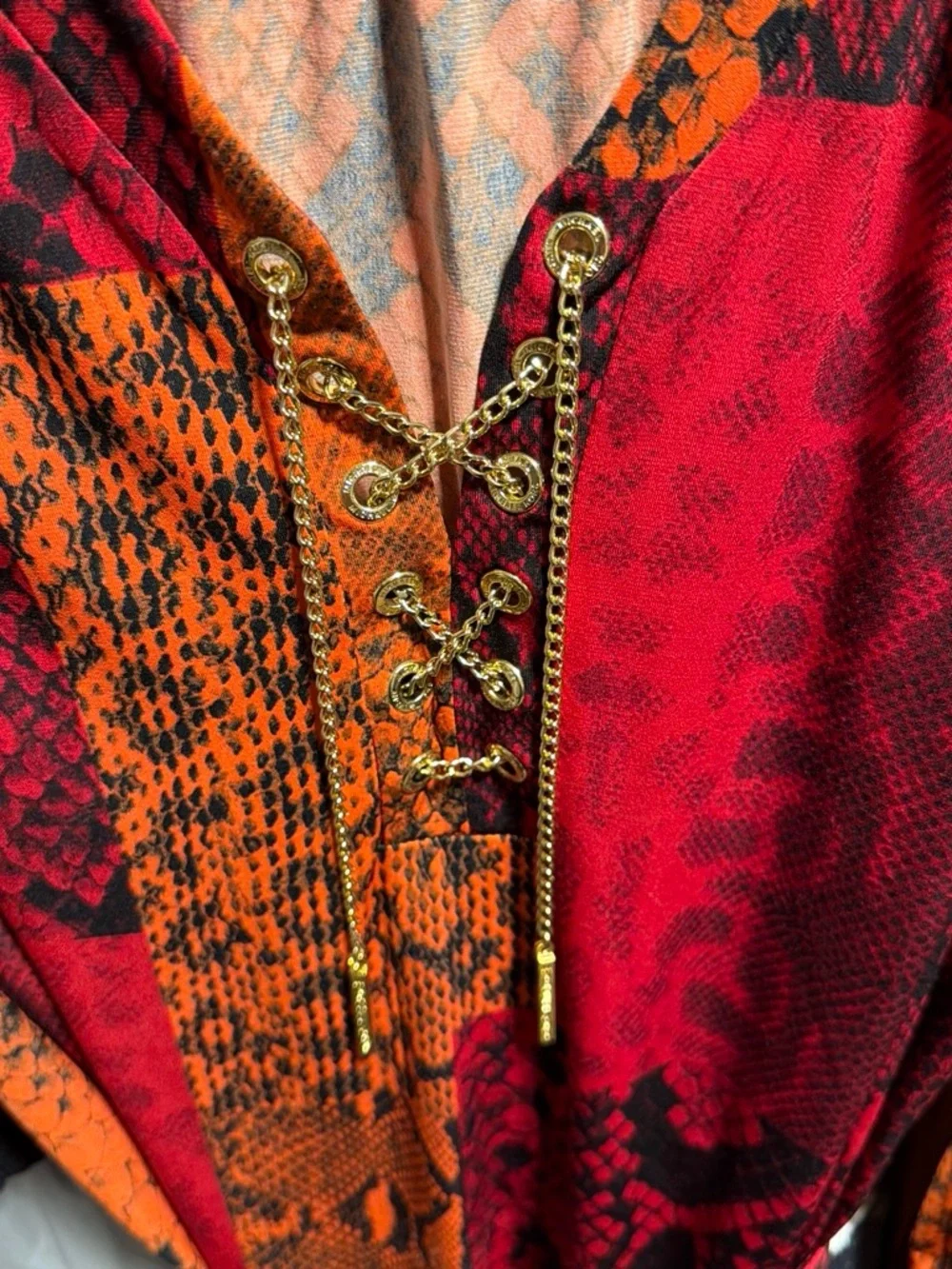 Michael Kors Red & Orange Snake-Print Lace-Up Romper